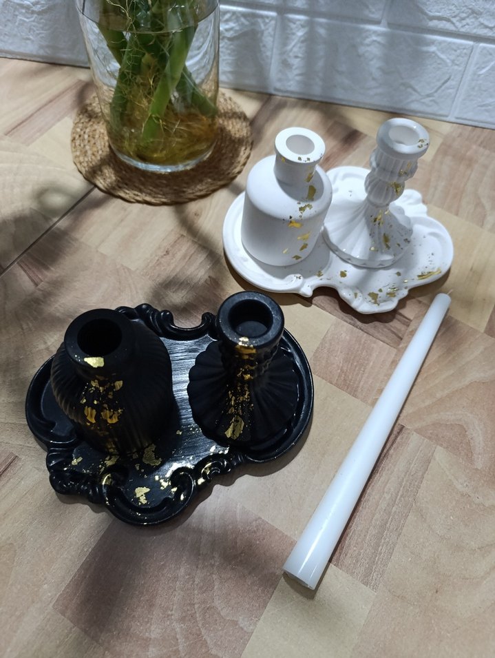 Siyah ve Altın Desenli Mumluk Seti - Görsel 4