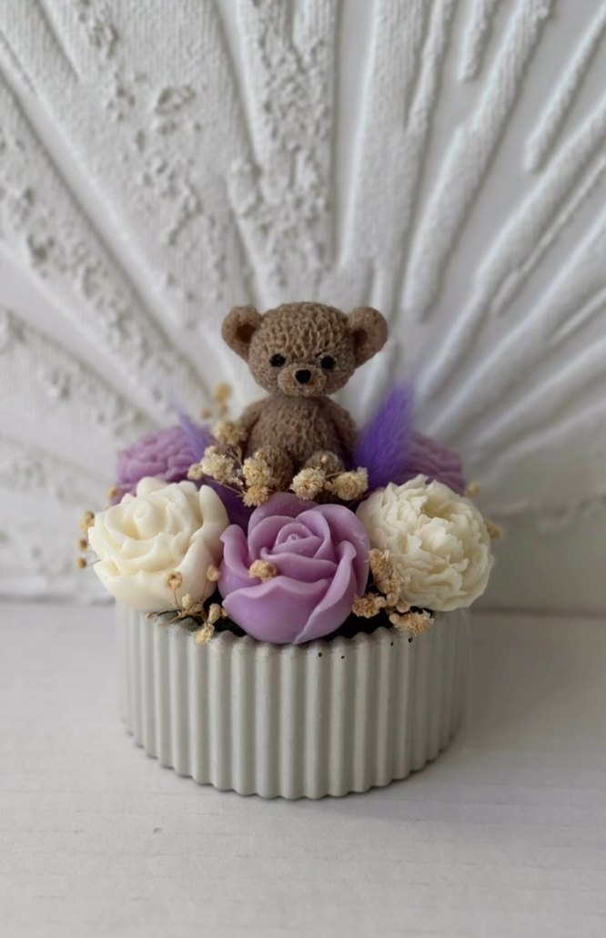 Pembe Ayıcık ve Çiçekli Mum - Görsel 3