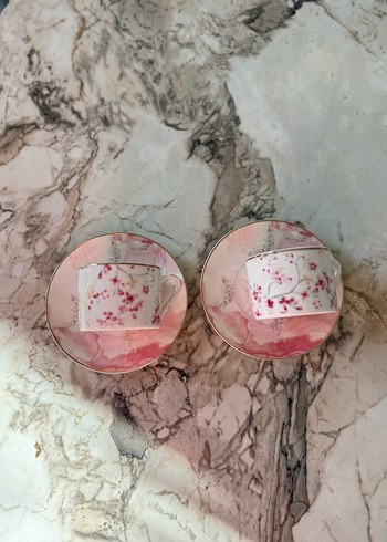 Pembe Çiçek Desenli 2'li Fincan Takımı