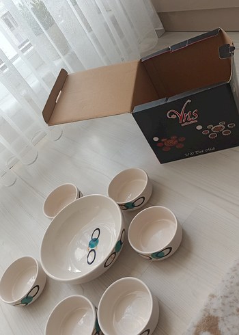 Beden beyaz Renk Beyaz Desenli 7 Parça Servis Kasesi Seti