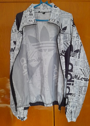 Gri Adidas Baskılı Fermuarlı Unisex Yağmurluk - Görsel 2