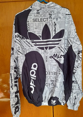 Gri Adidas Baskılı Fermuarlı Unisex Yağmurluk - Görsel 5