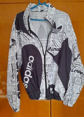 Gri Adidas Baskılı Fermuarlı Unisex Yağmurluk