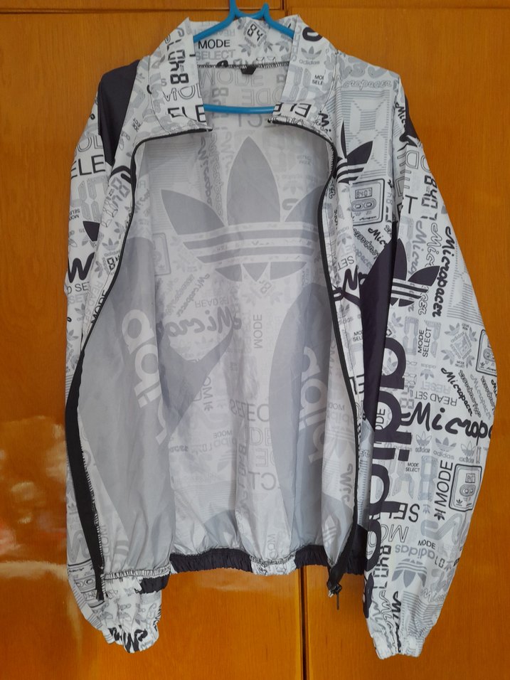 Gri Adidas Baskılı Fermuarlı Unisex Yağmurluk - Görsel 2