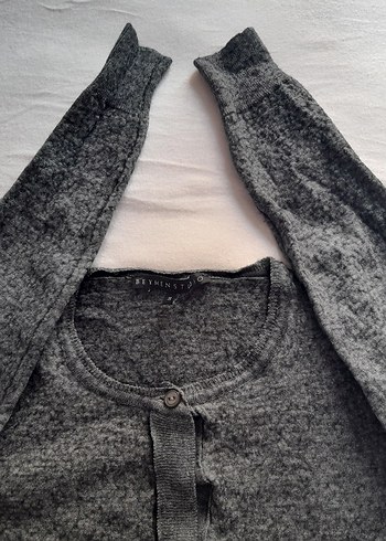 Düğmeli Gri Kadın Yunlu Hırka - Görsel 6