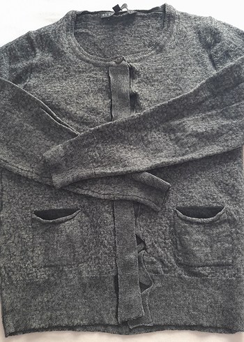 Düğmeli Gri Kadın Yunlu Hırka - Görsel 5