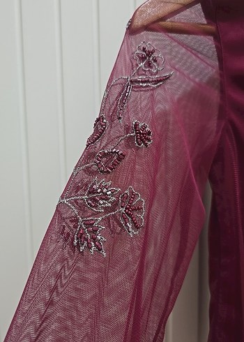 Bordo İşlemeli Boncuklu Uzun Kollu Bluz - Görsel 7