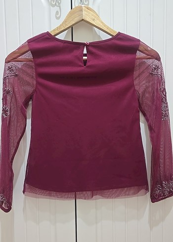 Bordo İşlemeli Boncuklu Uzun Kollu Bluz - Görsel 5