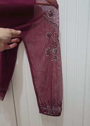 Bordo İşlemeli Boncuklu Uzun Kollu Bluz - Görsel 8