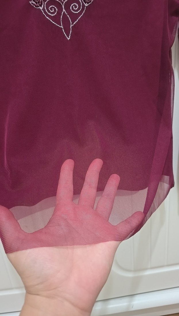 Bordo İşlemeli Boncuklu Uzun Kollu Bluz - Görsel 4