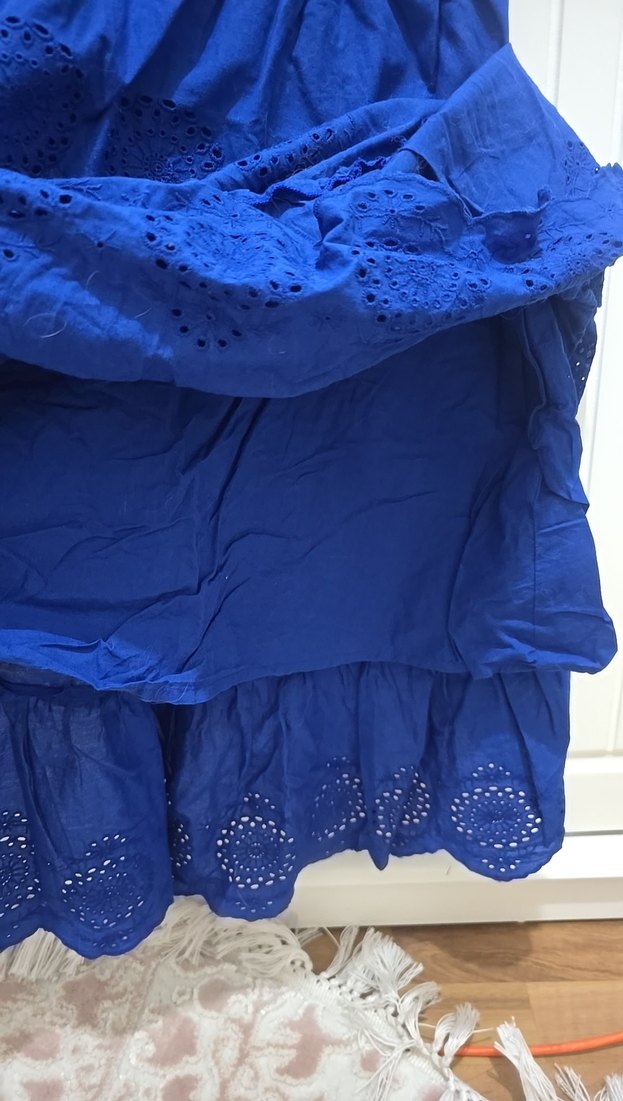 Kız Çocuk Mavi Nakışlı Bohem Elbise - Görsel 2