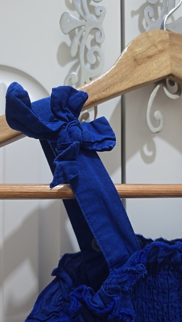 Kız Çocuk Mavi Nakışlı Bohem Elbise - Görsel 3