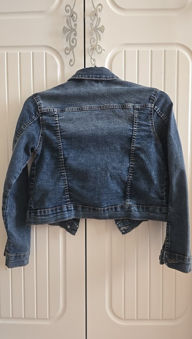 Düğmeli Koyu Mavi Kız Çoçuk Denim Ceket - Görsel 2