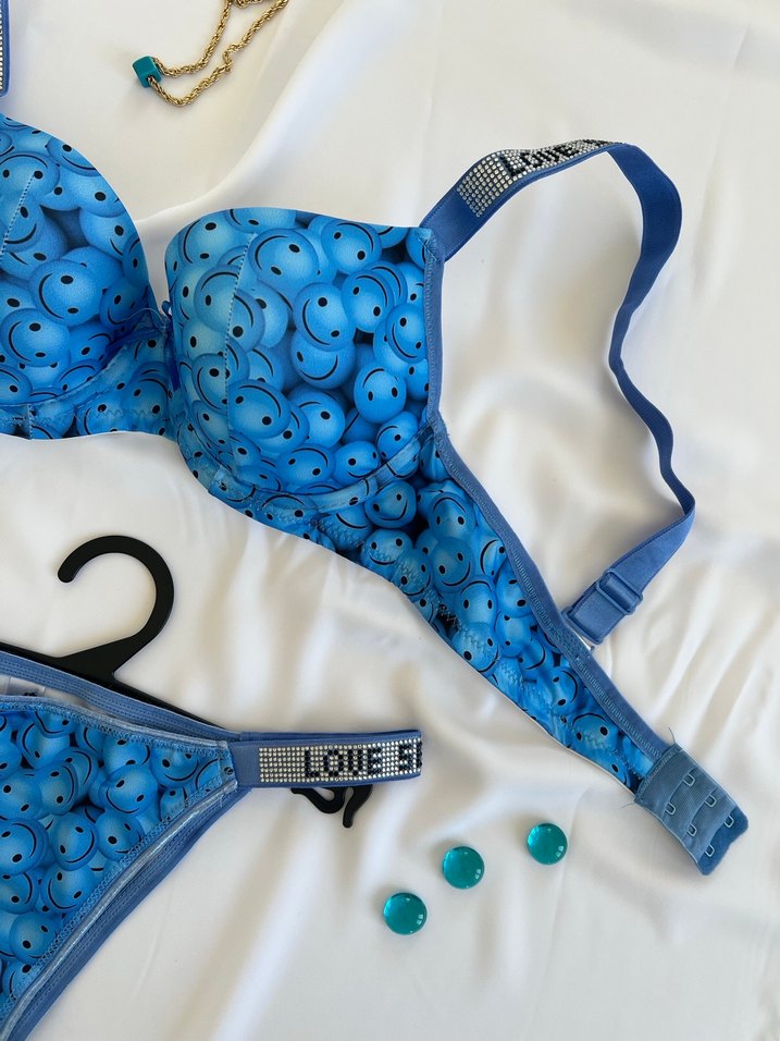 Renkli Baskılı Mavi Sütyen Takımı - Görsel 4