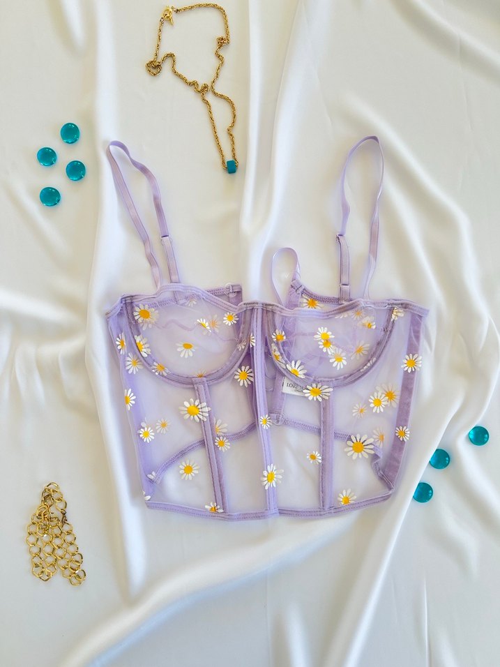 Mor Nakışlı Dantel Bohem Mini Büstiyer - Görsel 4