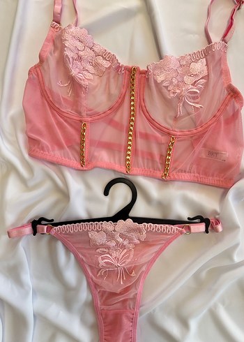 Nakışlı Pembe Mini Sütyen Takımı - Görsel 3