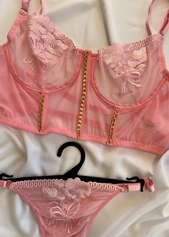 Nakışlı Pembe Mini Sütyen Takımı - Görsel 2