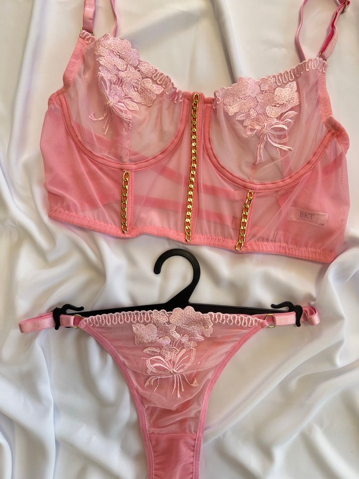 Nakışlı Pembe Mini Sütyen Takımı - Görsel 3