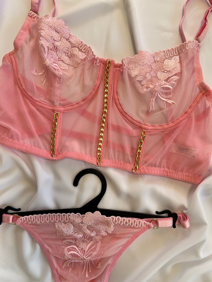 Nakışlı Pembe Mini Sütyen Takımı - Görsel 2