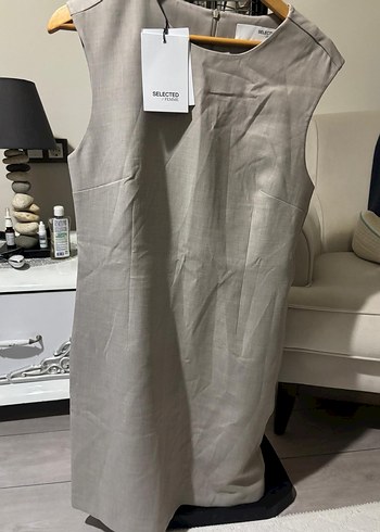 Bej Kolsuz Keten Elbise - Görsel 3