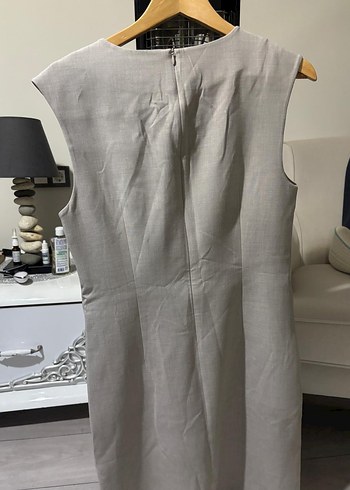 Bej Kolsuz Keten Elbise - Görsel 4