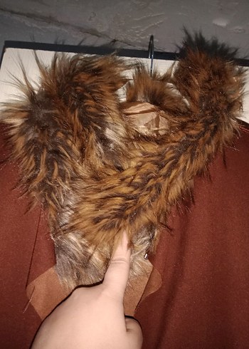 diğer Beden Kahverengi Süet Leopar Desenli Kadın Midi Kaban