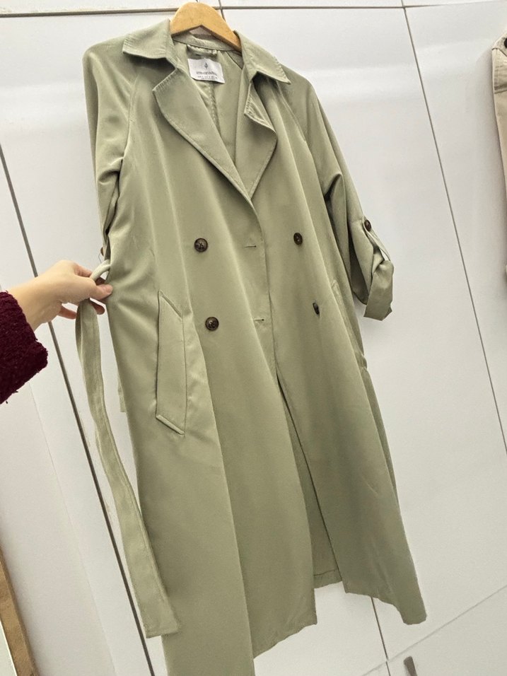 Stradivarius Yeşil Uzun Kadın Trençkot - Görsel 2