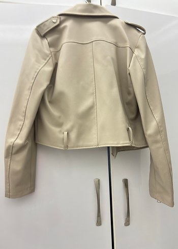Bej Kısa Deri Kadın Ceket - Görsel 2