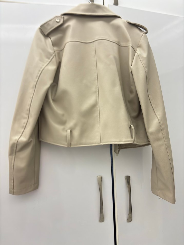Bej Kısa Deri Kadın Ceket - Görsel 2
