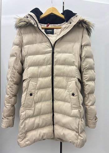 Bej Kadın Midi Kışlık Mont Kürk Detaylı - Görsel 4