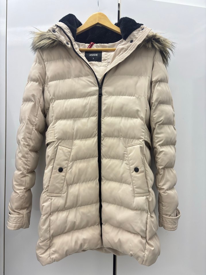 Bej Kadın Midi Kışlık Mont Kürk Detaylı - Görsel 4