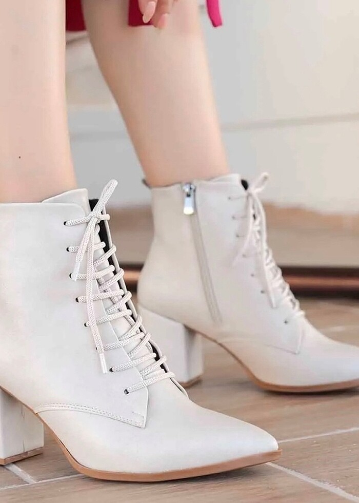 Bağcıklı bot bej deri - Görsel 2