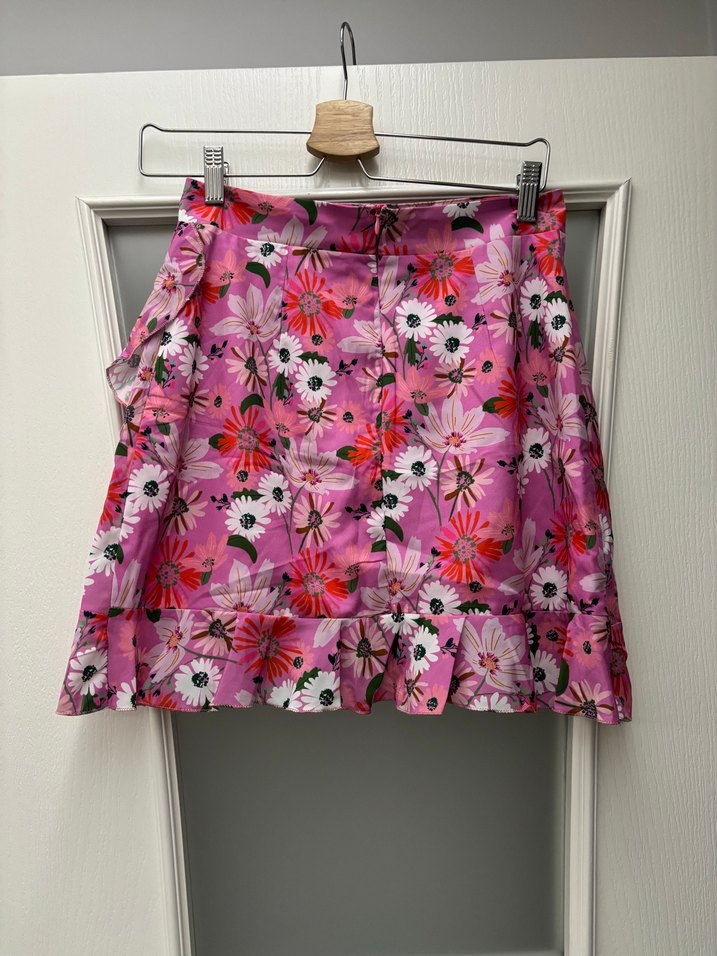 Pembe Çiçek Desenli Fırfırlı Mini Etek - Görsel 2