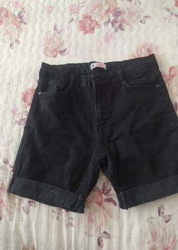 Diğer Siyah Rahat Kesim Mini Denim Şort