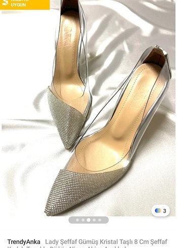 35 Beden Şeffaf Kristal Taşlı Stiletto Topuklu Ayakkabı
