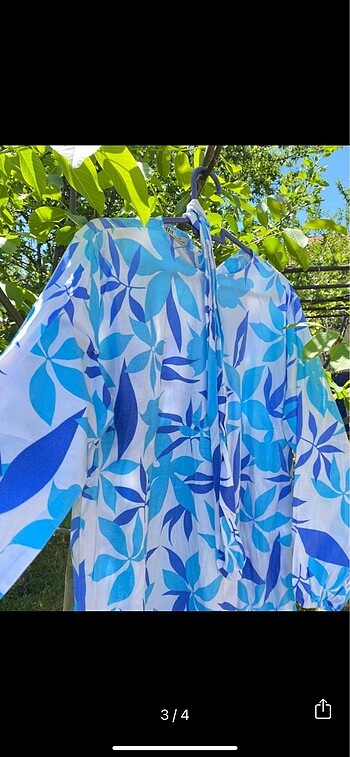 42 Beden Mavi desenli yazlık tesettür elbise