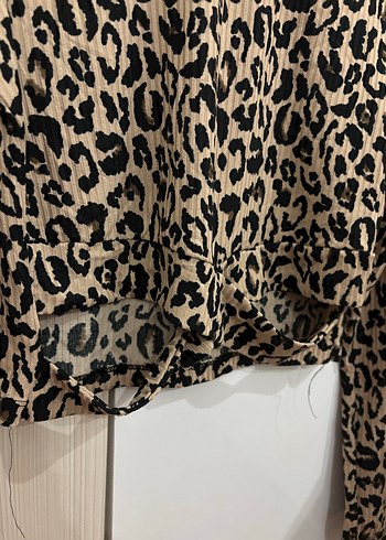 Kahverengi Leopar Desenli Uzun Kollu Bluz - Görsel 5