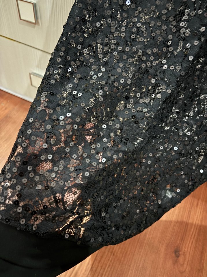 Siyah Payetli Midi Kadın transparan Elbise - Görsel 3