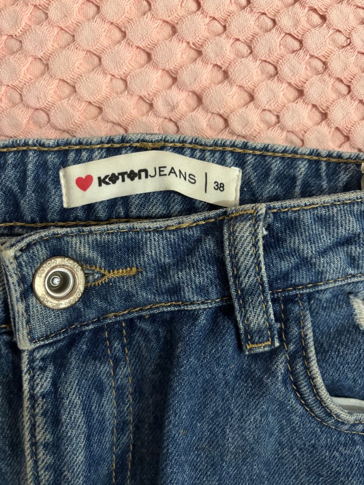 Nakışlı Düğmeli Mavi Denim Mini Etek - Görsel 2