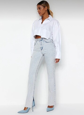 T-Milla Yırtmaçlı Yüksek Bel Jeans