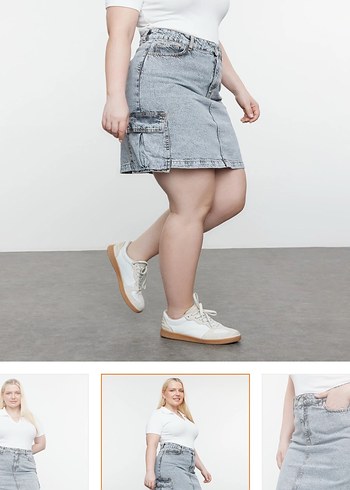 Gri Denim Midi Mini Etek - Görsel 2