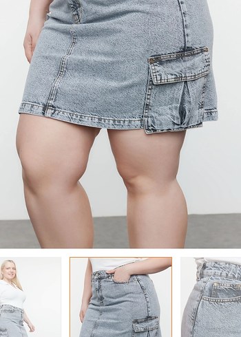 Gri Denim Midi Mini Etek - Görsel 3