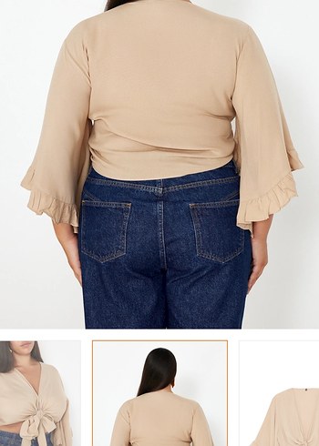 Bej V Yaka Fırfırlı Kadın Bluz - Görsel 5