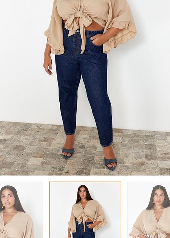 Bej V Yaka Fırfırlı Kadın Bluz - Görsel 2