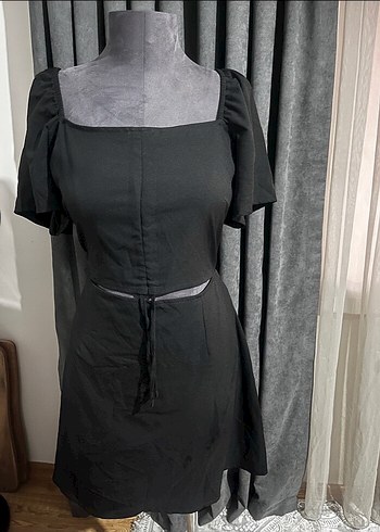 xxl Beden Siyah V Yakalı Mini Gotik Elbise