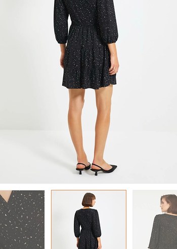 Siyah Mini V Yakalı Elbise - Görsel 3