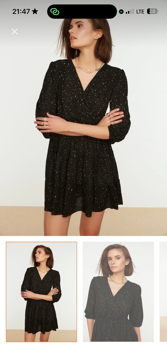 Siyah Mini V Yakalı Elbise - Görsel 2