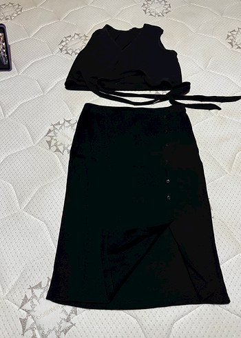 Siyah Düğmeli Midi Etek - Görsel 5