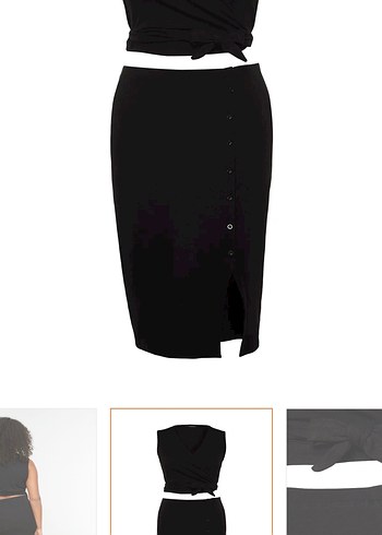 Siyah Düğmeli Midi Etek - Görsel 4