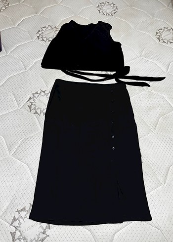 Siyah Düğmeli Midi Etek - Görsel 7